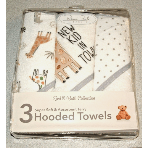 3 Pk Hooded Baby Bath Towels Super Soft & Absorbent Terry Cloth 60% Cotton