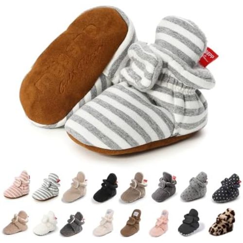 KIDSUN Infant Baby Boy Girl Cozy Fleece Bootie Newborn Stay On Slipper Winter Warm Gripper Non-Slip Crib Shoes
