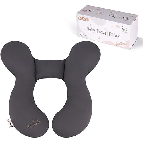 KAKIBLIN Baby Travel Pillow, Infant Head and Neck Support Pillow for Car Seat, Pushchair, for 0-1 Years Old Baby (Grey)