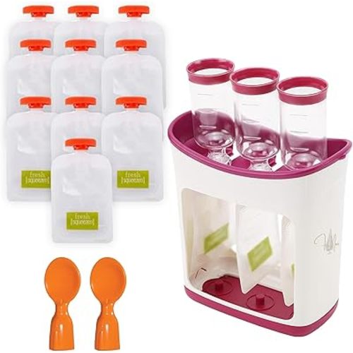 Squeeze Station - Baby Food Maker for Children with 10 Fresh Squeezed Pouches- Baby Pouch Maker for Semi-Solid Fresh Juice Portable - Easy to Clean-Dishwasher Safe for Homemade Baby Food by Fir Noir
