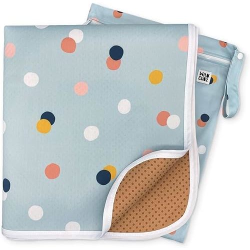 51" Heavy Duty Baby Splat Mat for Under High Chair | Includes Wet Bag | Premium Washable Toddler Mat | Baby Led Weaning | High Chair Mat for Floor | Craft Mat | Splash Mat (Dots on Dots)