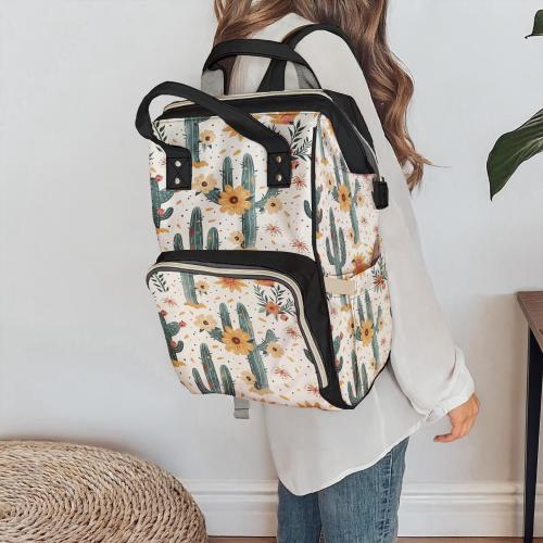 Personalized Floral Cactus Diaper Bag, Custom Diaper Bag Backpack, Toddler Travel Waterproof Diaper Bag, Baby Shower Gift for Mom, New Mom