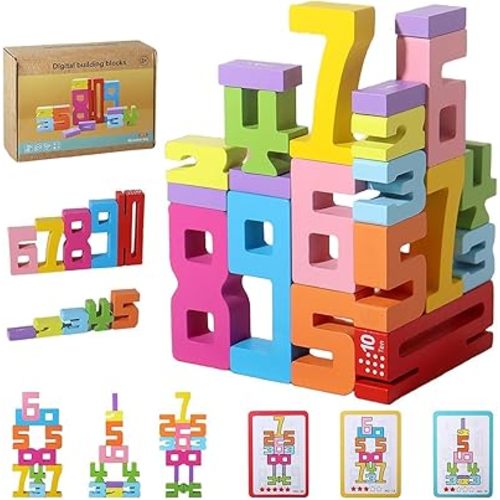 Wooden Number Building Blocks, Montessori-Inspired Wooden Number Building Blocks, Math Learning Toys for Kids Digital Educational Counting Toys (20pcs)