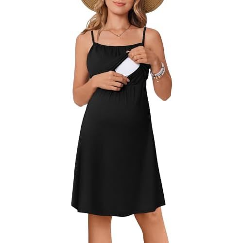Ekouaer Womens Sleeveless Nursing Dress Summer Breastfeeding Dresses Adjustable Strap Maternity Clothes