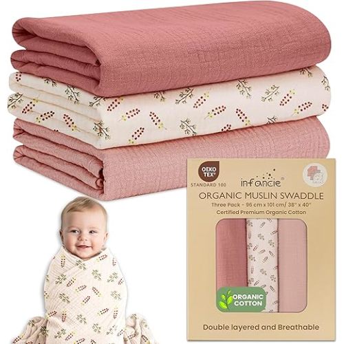 Organic Cotton Muslin Baby Blanket 3 Pack