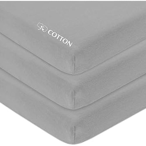 American Baby Company 3 Pack Fitted Mini Crib Sheet 24" x 38", Soft Breathable Neutral 100% Cotton Jersey Portable Sheet, Gray, for Boys and Girls, Fits Most Pack N Play Mattresses