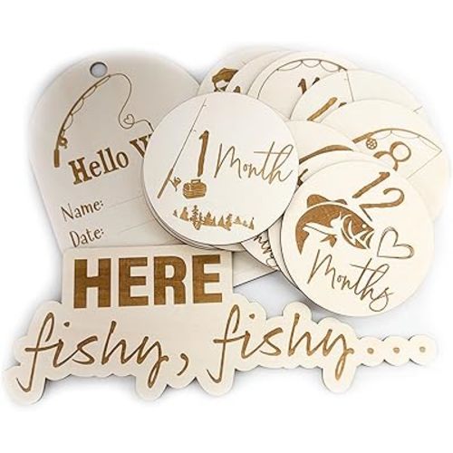 Baby Milestone Signs, Fishing Theme Nursery Decor, Monthly Photo Props, Birth Announcement Cards, Fish Themed Baby Nursery