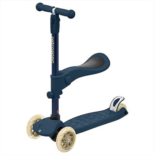 Retrospec Chipmunk Plus Kids’ Kick Scooter 3+ Years - Height Adjustable 3 Wheel Scooters - Learn to Steer, Foldable Seat, LED Lights, & No-Slip Deck