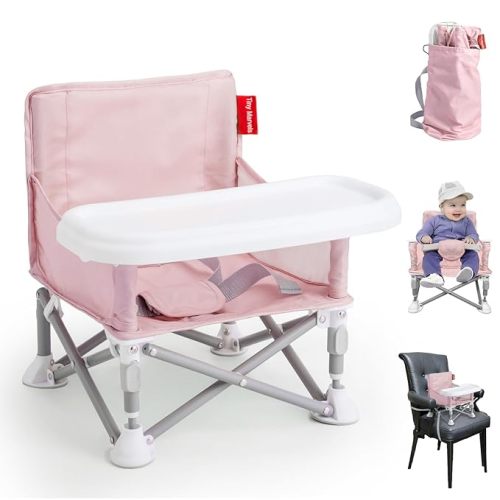 Tiny Marvels Portable Booster Seat, Foldable Baby High Chair with Removable Tray, Safety Harness & Carry Bag – for Toddlers Ages 6M-3Y, Ideal for Dining, Travel, Camping & Family Time