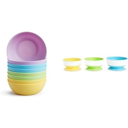 Munchkin® Multi™ Baby and Toddler Bowls, 8 Pack & Stay Put™ Suction Bowls for Babies and Toddlers, 3 Pack, Blue/Green/Yellow