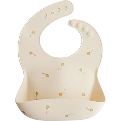 mushie Silicone Baby Bib | Adjustable Fit Waterproof Bibs (Kites)