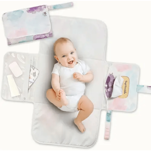 Tiny Twinkle Portable Diaper Changing Pad – Foldable, Waterproof & Compact Travel Changing Mat with Storage | Smart Wipes Pocket for On-The-Go Parents(Cotton Candy)