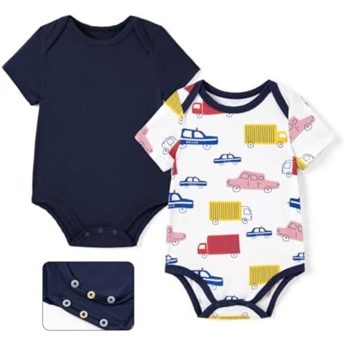PATPAT Baby Bodysuits Supersoft Bamboo Viscose - Short Sleeve Boys and Girls - Newborn Infant Unisex Clothes - 2 Pack