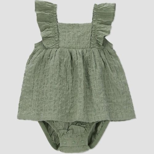 Carter's Just One You® Baby Girls' Seersucker Dress - Green Newborn: Sleeveless Romper, Square Neckline
