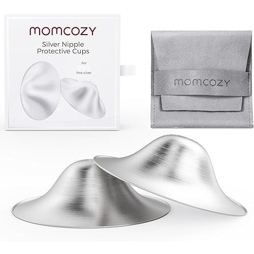 Momcozy 999 Silver Nursing Cups, Hole-Free Design, 999 Silver Nipple Shields, Breastfeeding Essentials, Silver Nipple Shields for Breastfeeding Newborns, Metal Nipple Shields, Regular Size