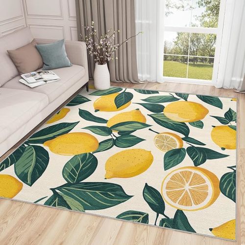 Lemon Rug for Classroom - 3x4 Rug - Lemon Rug - Citrus Fruit Area Rug - Spring Summer Theme Rugs - Bright Carpet - Home Decor