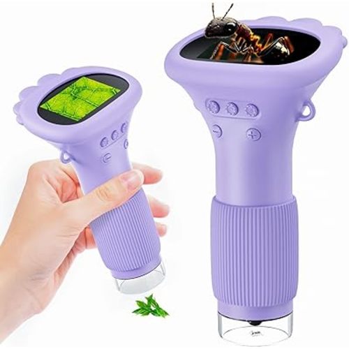 Portable Digital Microscope for Kids with 2" LCD Screen - STEM Educational Science Toy for Ages 3-12, Handheld Camera for Outdoor Exploration, Ideal Christmas Birthday Gift for Boys & Girls (Purple)