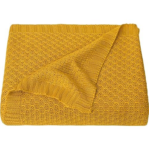 NTBAY Cable Knit Cooling Toddler Blanket, Soft and Breathable Baby Blanket 30x40 Inches Made from Rayon Derived from Bamboo for Crib, Stroller, Nursery, Ginger Yellow