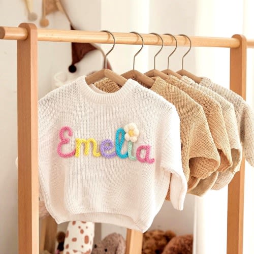 Custom Embroidered Baby Name Sweater: Personalized Knit Crochet Gift, Baby Name Sweater, Knit Sweater,Personalized Gift, Easter sweater
