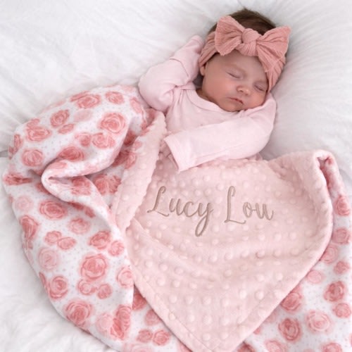 Personalized Baby Blanket, Pink Floral Vintage Print Blanket, Baby Shower Gift, Toddler Room Decor, Toddler Gift