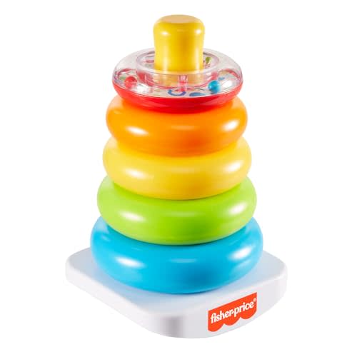 Fisher-Price Baby Stacking Toy Rock-A-Stack, Roly-Poly Base with 5 Colorful Rings for Ages 6+ Months
