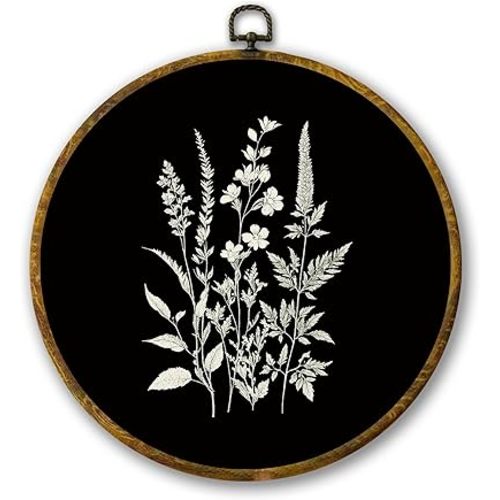 Mcehtle Vintage Moody Dark Floral Botanical Wall Art Decor, Rustic Moody Cottagecore Florals Framed Canvas Prints 10x10, Dark Wilderness Modern Round Wall Hanging Artwork Decorations for Bedroom