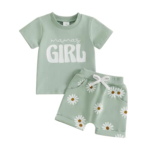 Engofs Toddler Baby Girl Summer Clothes Short Sleeve Letter Print T-shirt Shorts Set Casual Outfits