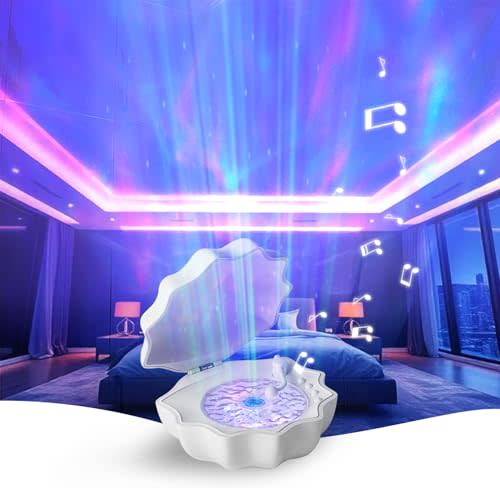 Northern Lights Projector, Night light projector for bedroom Built-in Bluetooth Speaker, White Noise, Shell Night Light for Room Decor/Gift for Kids/Party/Music/Relaxation/Birthday (White)