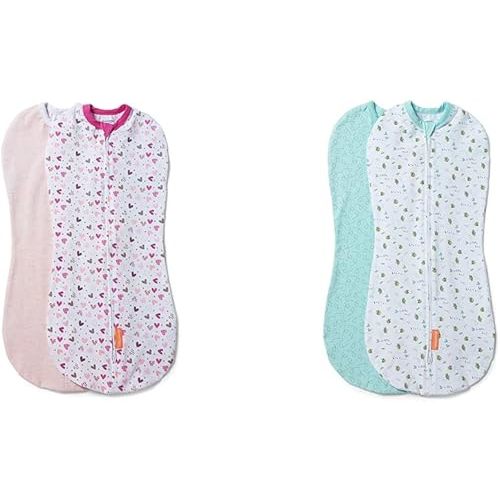 SwaddleMe by Ingenuity Pod - Size Small/Medium, 0-3 Months, 2-Pack (I Heart You) and 2 Count (Little Bees)