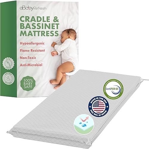 Cradle Baby Mattress and Bassinet Mattress 16x32 – 2-Inch Firm Foam Baby Bed with Waterproof Vinyl Cover – Non-Toxic Hypoallergenic Cushion Pad Replacement for Infant Bed (Multiple Standard Sizes)