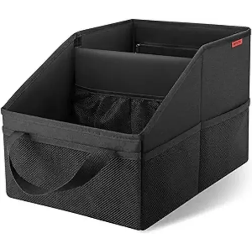 Car Organizer - Automotive Organizer for Front And Back Seat or Floor, Car Caddy Organizer with Divide, Handles and Multiple Mesh Pockets