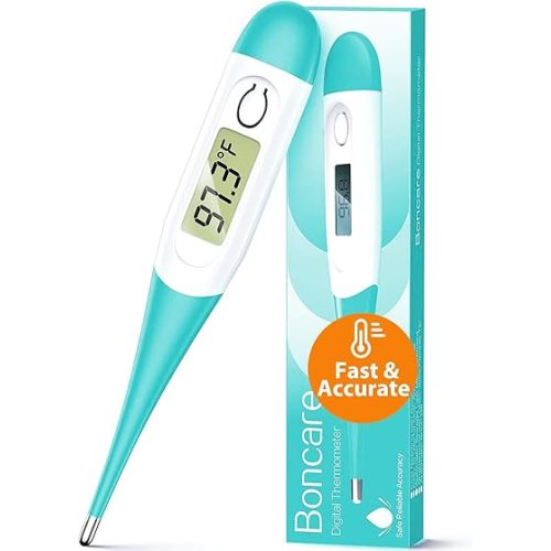 Boncare 10 Seconds Oral Thermometer for Adults and Kids - Accurate & Safe Rectal Thermometer for Baby with Fever Alarm, Digital Thermometer FSA HSA Eligible (Blue Green)