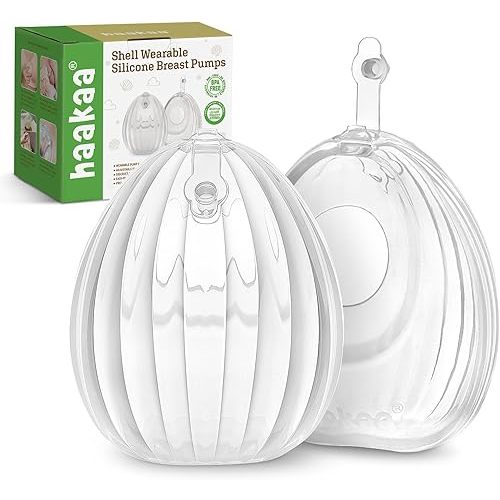 haakaa Shell Wearable Silicone Breast Pump - Silicone Hands Free Breast Pump - Passive Breast Milk Collector Shell for Newborns - Breastfeeding Essentials - 2.5oz/75ml,2 Count