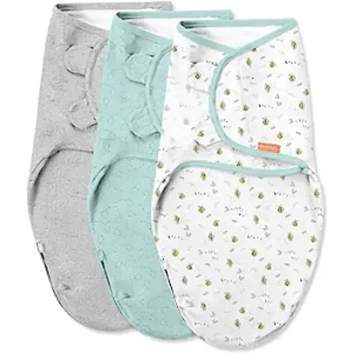 SwaddleMe by Ingenuity Original Swaddle with Easy-Change, 100% Cotton, Improves Sleep & Calms Startle Reflex, 0-3 Months, 3-Pack - Little Bees