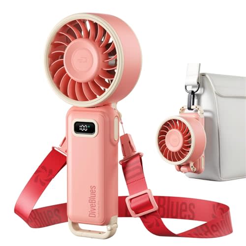 Diveblues Portable Turbo Fan, 7.4m/s High Speed Handheld Fan, 180° Foldable 4-in-1 Personal Neck Fan with Carabiner Clip, 100 Speed Stepless Control, USB-C Rechargeable for Travel, Makeup Hot Flashes