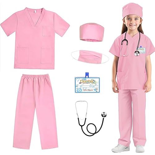 RioRand Doctor Costume for Kids,Toddler Nurse Scrubs with Accessories Christmas Dress Up Cosplay For Boys Girls 3-11 Years
