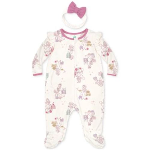 Baby Girls Princesses Footed Coverall & Headband, 2 Piece Set