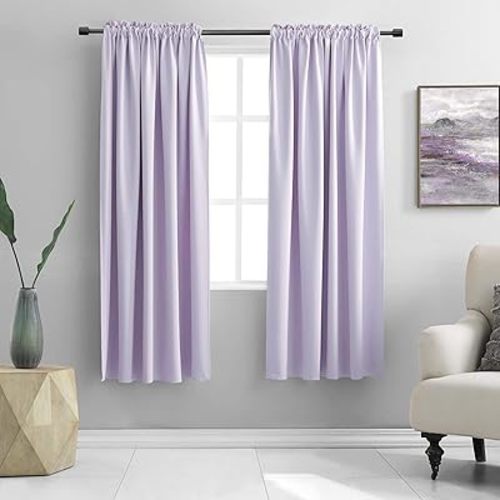 DONREN Lilac Light Purple Curtains for Girls Bedroom - Room Darkening Thermal Insulated Rod Pocket Curtains for Living Room (42 x 63 Inch Length,1 Pair)