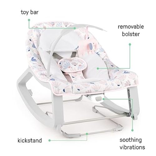 Ingenuity Keep Cozy 3-in-1 Grow with Me Vibrating Baby Bouncer Seat & Infant to Toddler Rocker, Vibrations & -Toy Bar, 0-30 Months Up to 40 lbs (Pink Burst) - 1 Count (Pack of 1)