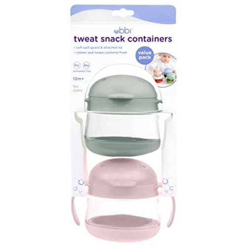 Ubbi Tweat No Spill Snack Container for Kids, BPA-Free Tritan, Toddler Snack Container, Sage & Pink - Sage & Blush Pink, 2 Pack