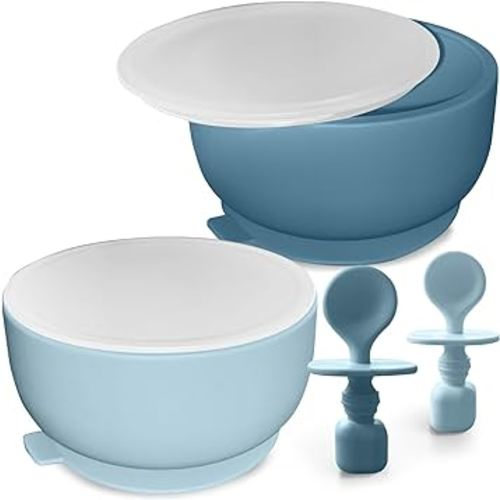 Baby Bowls with Suction, Silicone Baby Feeding Set, Infant Babies & Toddler Suction Bowl with Lids and Spoons, BPA Free Baby Bowls 0-6 Months, Baby Feeding Essentials, Extra Strong Baby Suction Bowls
