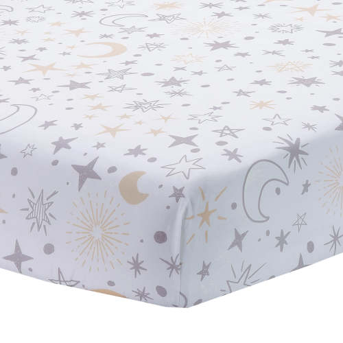 Goodnight Moon 100% Cotton White Fitted Crib Sheet - Moon/Stars – Lambs & Ivy