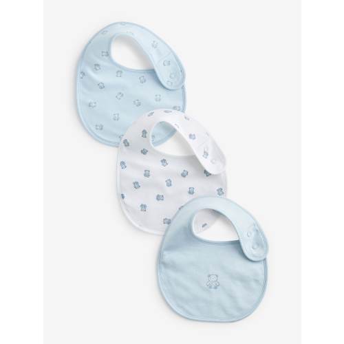 Blue/White Bear Baby 100% Cotton Bibs 3 Pack