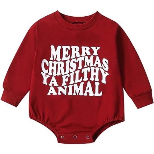 Newborn Baby Girl Boy Christmas Outfit Long Sleeve Letter Sweatshirt Romper Bodysuit Fall Winter Clothes