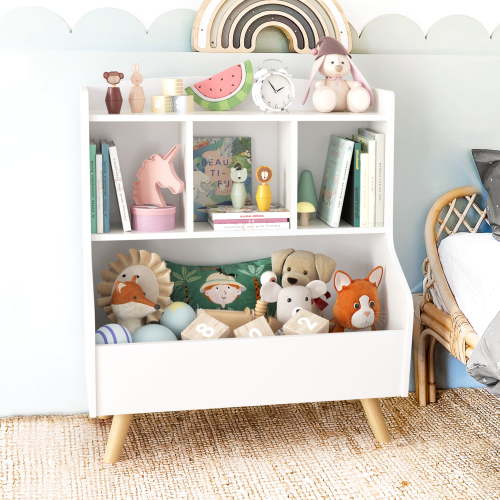 Curipeer 28''H Wood Kids Bookshelf,Toy Storage Organizer for Kids Room,White