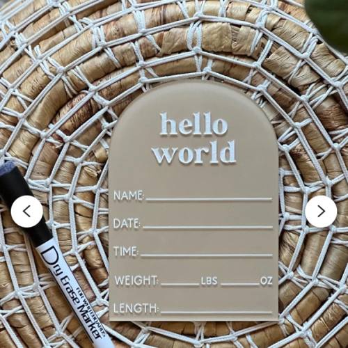 Hello World Baby Stat Sign - SELECT: Oat color, Hello World + Stand
