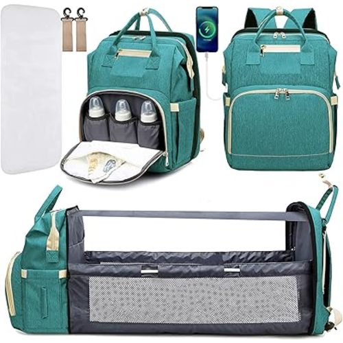 Diaper Bag Backpack, Large Baby Diaper Bags for Boys Girls, Baby Bag with USB Charging Port, Multifunction Waterproof Travel Back Pack for Moms Dads, Green