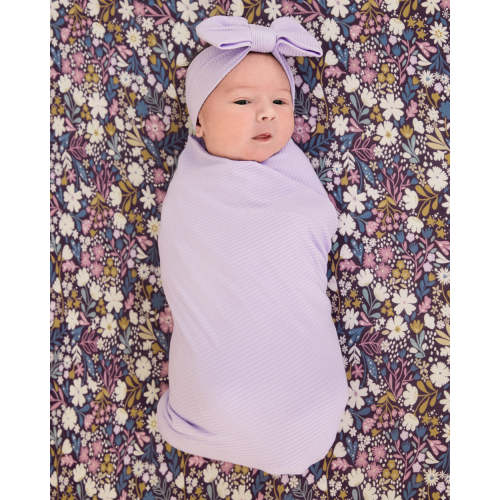 Misty Lavender Ribbed Swaddle & Luxe Bow Headband Set | Little Sleepies
