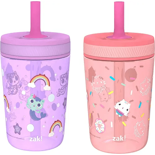 Zak Designs Gabby's Dollhouse Kelso Toddler Cups For Travel or At Home, 15oz 2-Pack Durable Plastic Sippy Cups With Leak-Proof Design is Perfect For Kids (Cakey Cat, Mercat)