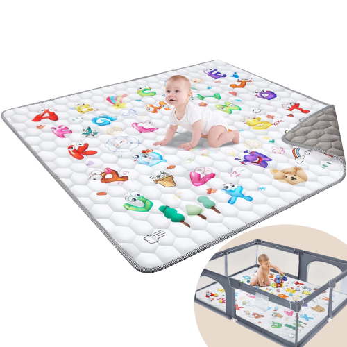 "Soft Padded, Foldable Baby Play Mat 50"" X 50"", Non-Slip Crawling Floor Mat for Infants"